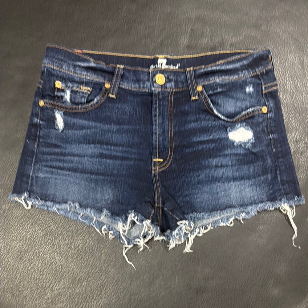 7 For All Mankind Blue Jean Shorts Distressed Frayed Hem